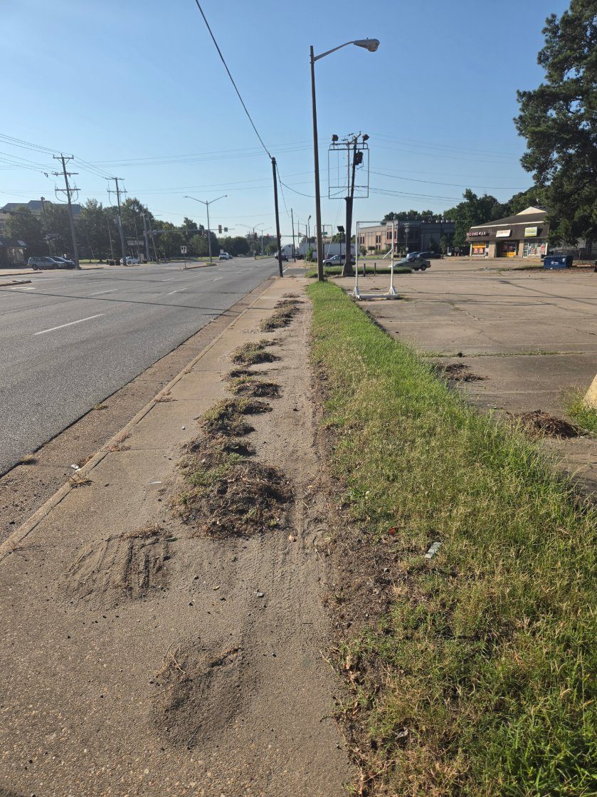 Same commercial lot strip after mowing and edging
